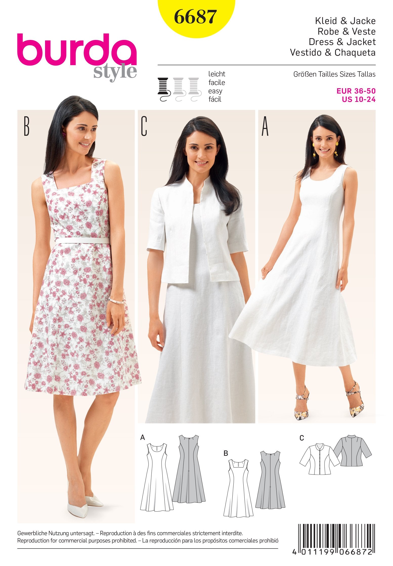 Burda BD6687 Women's Dress and Jacket Sewing Pattern from Jaycotts Sewing Supplies