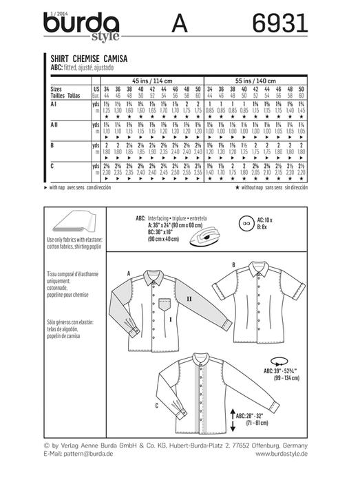 BD6931 Men's Shirts pattern | Average from Jaycotts Sewing Supplies