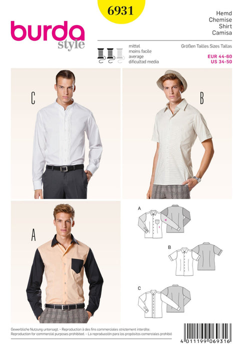 BD6931 Men's Shirts pattern | Average from Jaycotts Sewing Supplies