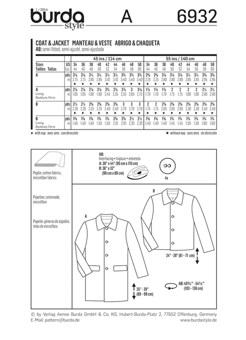 BD6932 Men's Coat & Jacket | Average from Jaycotts Sewing Supplies