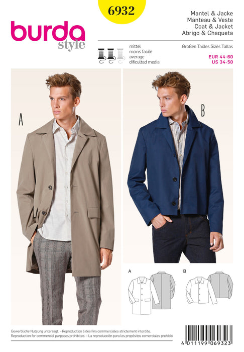 BD6932 Men's Coat & Jacket | Average from Jaycotts Sewing Supplies