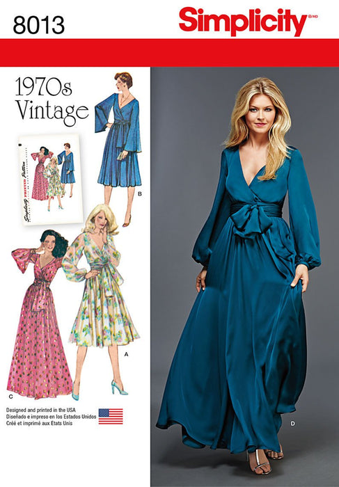 Simplicity Pattern 8013 Misses' Vintage 1970s Dresses from Jaycotts Sewing Supplies