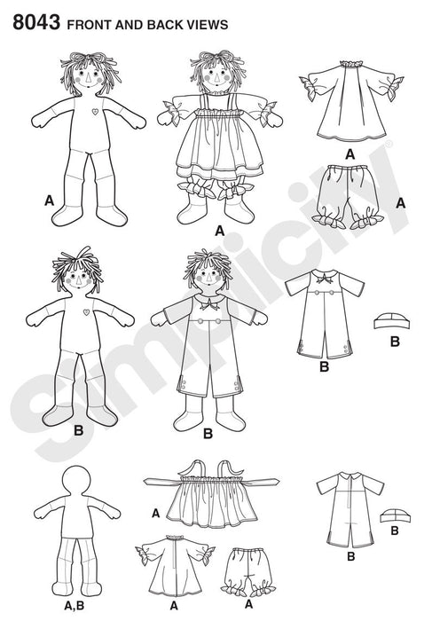 Simplicity Pattern 8043  Raggedy Ann & Andy Dolls from Jaycotts Sewing Supplies