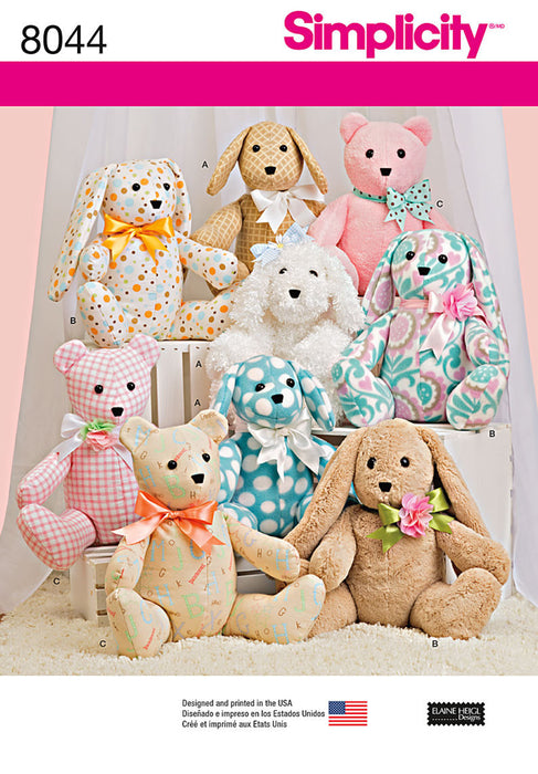 Simplicity Pattern 8044 cozy stuffed animals jaycotts Sewing Supplies