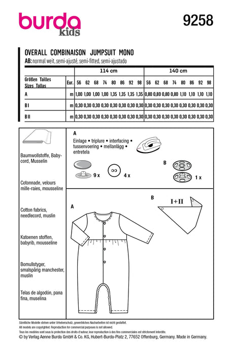 Burda Style Pattern 9258 Baby Kids’ Co-ords from Jaycotts Sewing Supplies