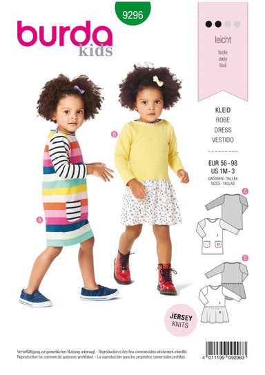 Burda Pattern 9296 Babies' Shirtdress with Pockets – 
Dress with Gathered Skirt from Jaycotts Sewing Supplies