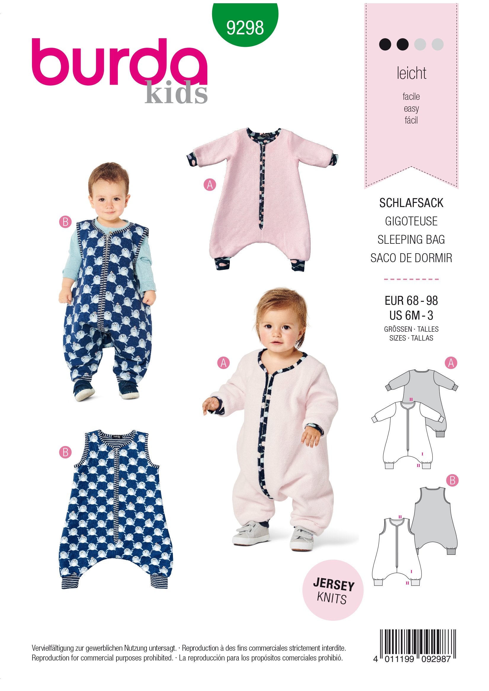Burda Pattern 9298 Toddlers' Sleeping Bag with Legs – 
Overall Sleeping Bag from Jaycotts Sewing Supplies