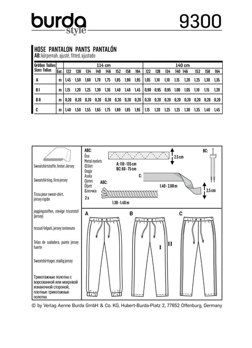 Burda Pattern 9300 Children's Jogging Pants – Unisex – Sweatpants from Jaycotts Sewing Supplies