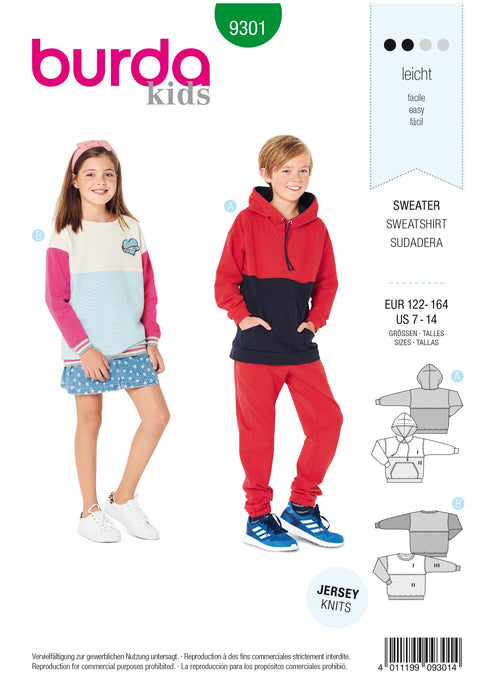 Burda Pattern 9301 Children's Sweater – Unisex Hoodie from Jaycotts Sewing Supplies