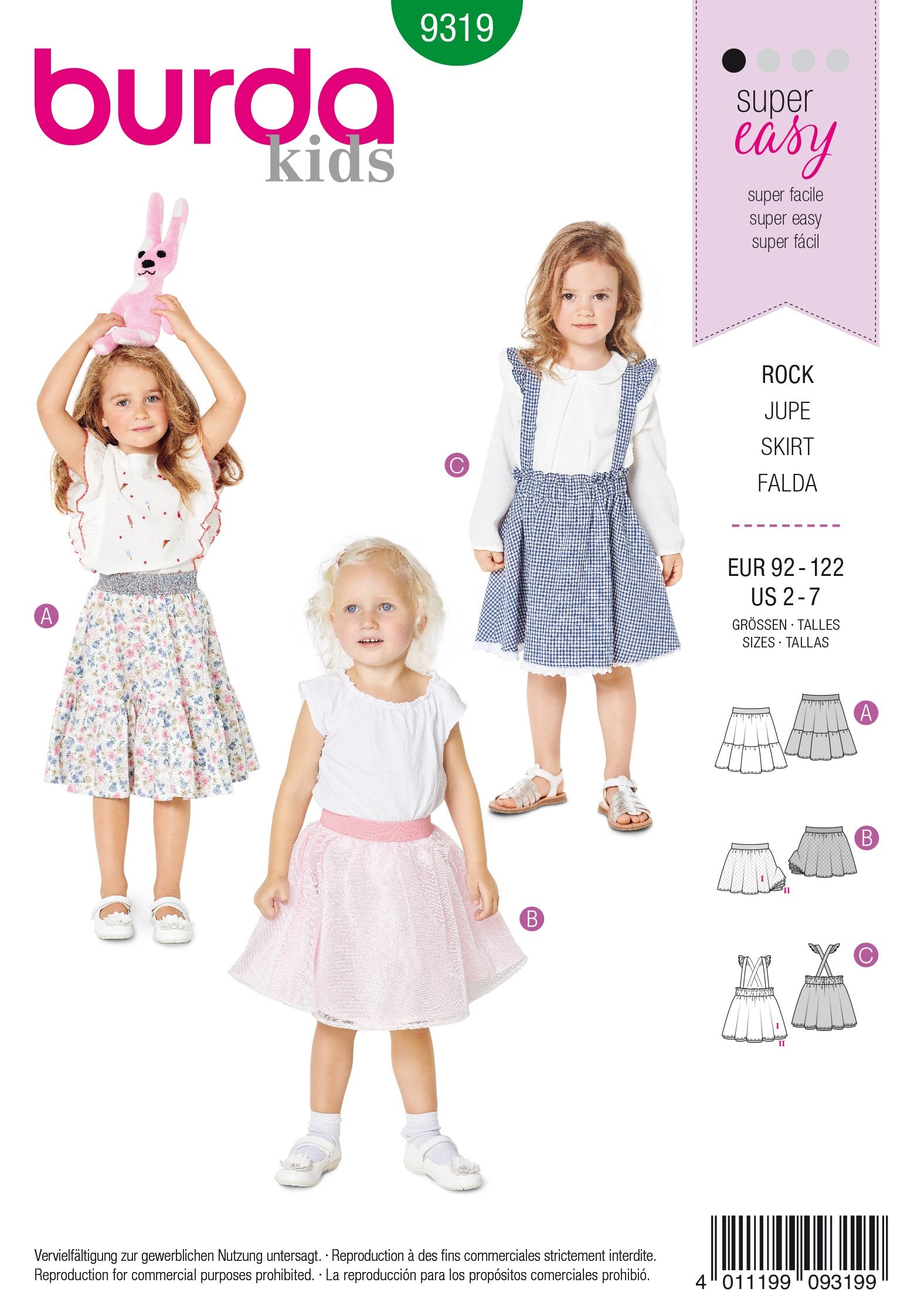 BD9319 Child's pinafore skirt sewing pattern from Jaycotts Sewing Supplies