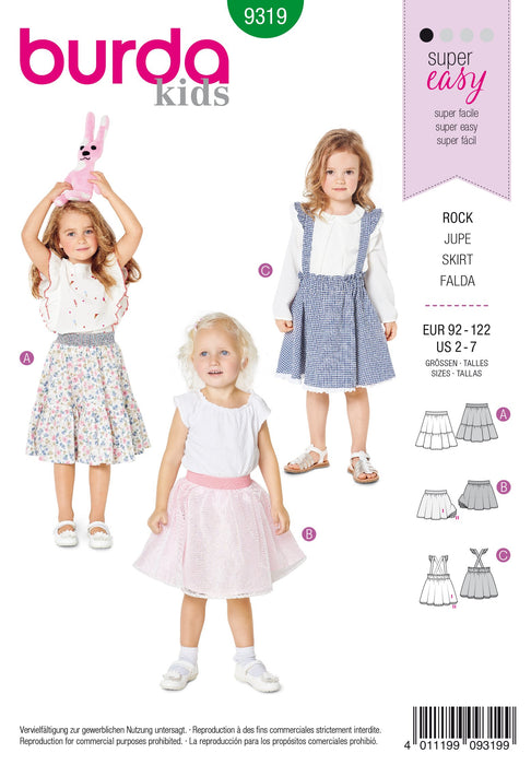 BD9319 Child's pinafore skirt sewing pattern from Jaycotts Sewing Supplies