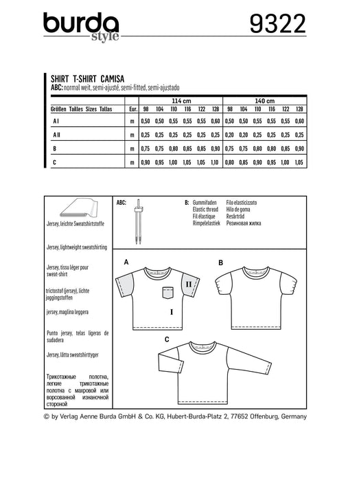 BD9322 Child's top sewing pattern from Jaycotts Sewing Supplies