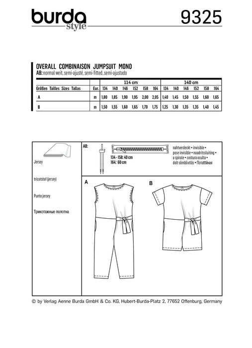 BD9325 Child's jumpsuit sewing pattern from Jaycotts Sewing Supplies