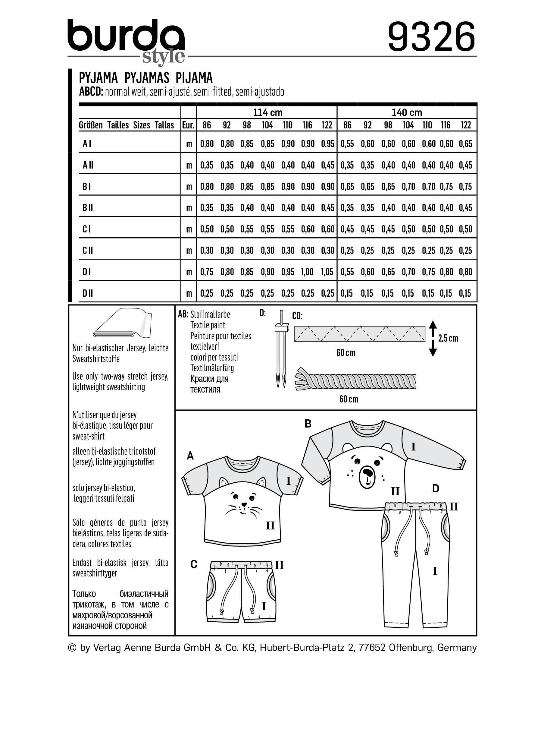 BD9326 Toddler's sleepwear sewing pattern from Jaycotts Sewing Supplies