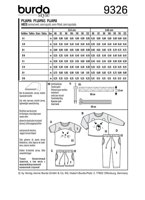 BD9326 Toddler's sleepwear sewing pattern from Jaycotts Sewing Supplies