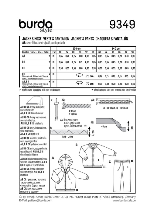 BD9349 Baby's Jogging Suit | Burda style pattern from Jaycotts Sewing Supplies