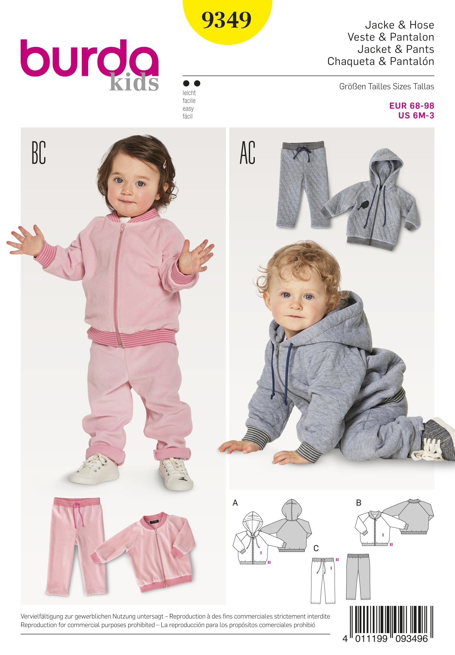 BD9349 Baby's Jogging Suit | Burda style pattern from Jaycotts Sewing Supplies