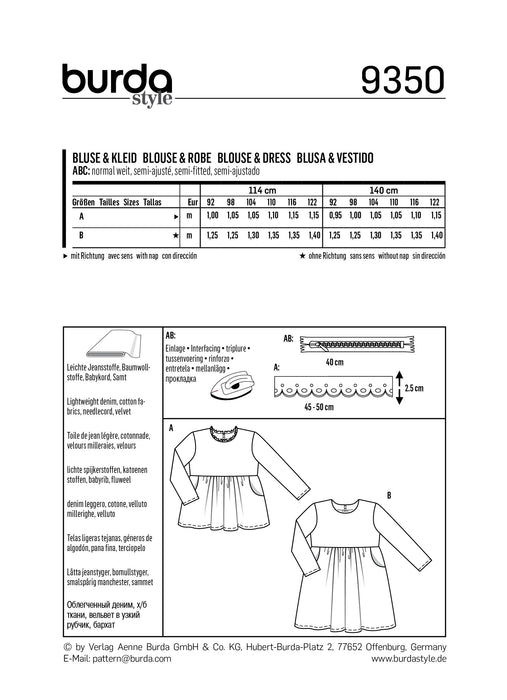 BD9350 Child's Dresses | Burda style pattern from Jaycotts Sewing Supplies