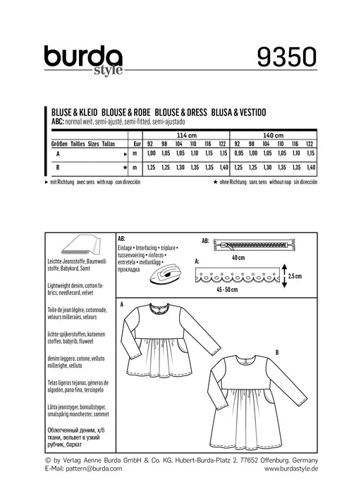 BD9350 Child's Dresses | Burda style pattern from Jaycotts Sewing Supplies