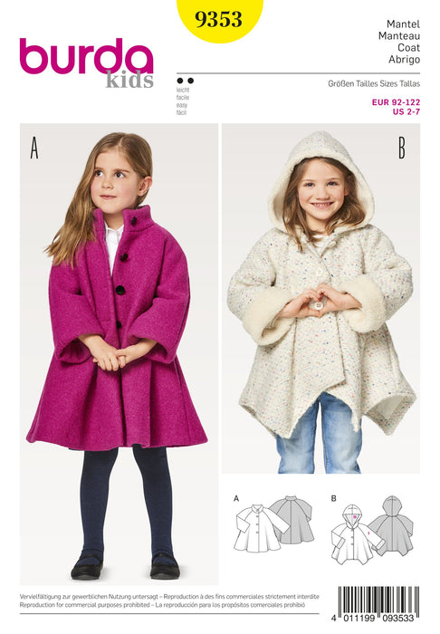 BD9353 Child's A-Line Coat | Burda style pattern from Jaycotts Sewing Supplies