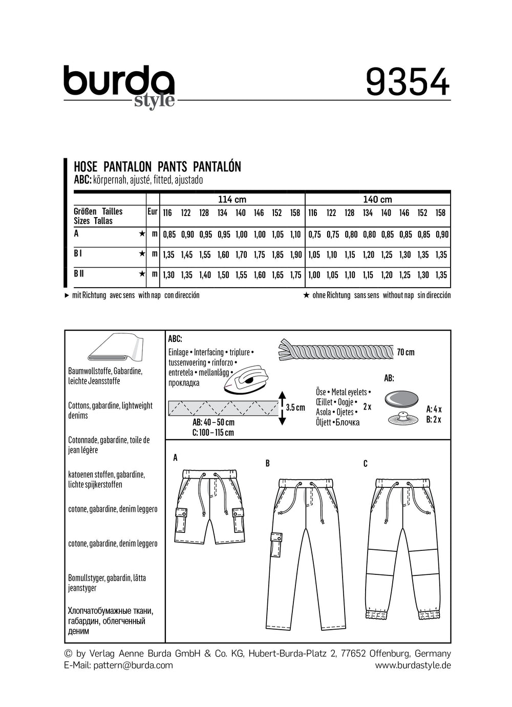 BD9354 Girl/Girl Plus Pant and Short | Burda style pattern from Jaycotts Sewing Supplies