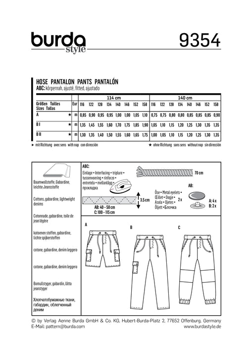 BD9354 Girl/Girl Plus Pant and Short | Burda style pattern from Jaycotts Sewing Supplies