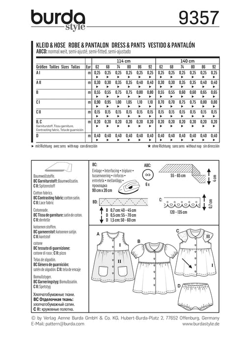 Burda Style Pattern BD9357 Baby Collar Dress and Panties from Jaycotts Sewing Supplies