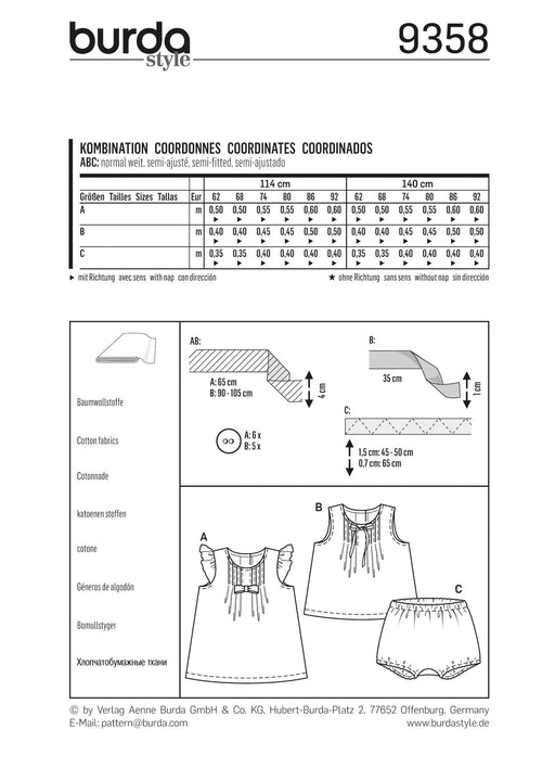 Burda Style Pattern BD9358 Baby Dress, Top and Panties from Jaycotts Sewing Supplies