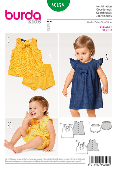 Burda Style Pattern BD9358 Baby Dress, Top and Panties from Jaycotts Sewing Supplies