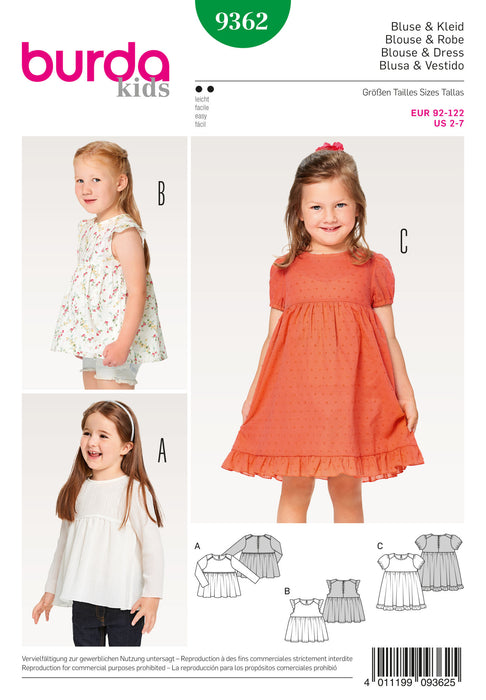 Burda Style Pattern BD9362 Child Dress, Blouse and Skirt from Jaycotts Sewing Supplies