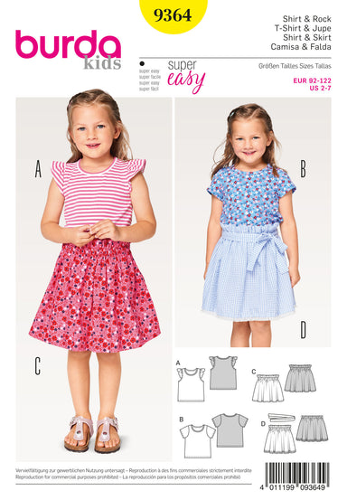 Burda Style Pattern BD9364 Child shirt and Elastic Skirt from Jaycotts Sewing Supplies