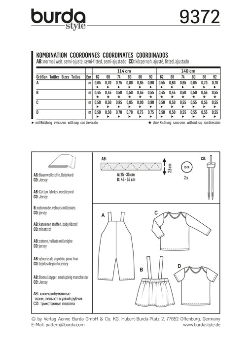 BD9372 Burda Style Pattern 9372 Babies Coordinates from Jaycotts Sewing Supplies