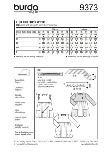 BD9373 Burda Style Pattern 9373 Childs Dress from Jaycotts Sewing Supplies