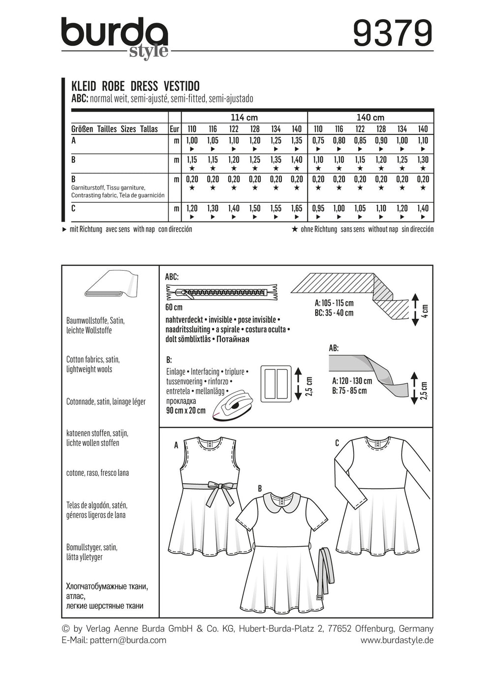 BD9379 Burda Style Pattern 9379 Dress from Jaycotts Sewing Supplies