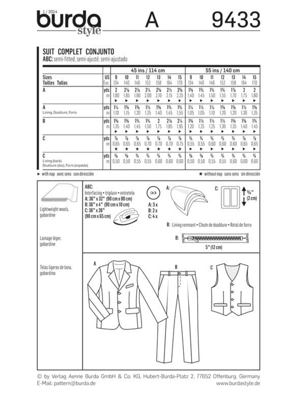 BD9433 Boys Suit | Advanced from Jaycotts Sewing Supplies
