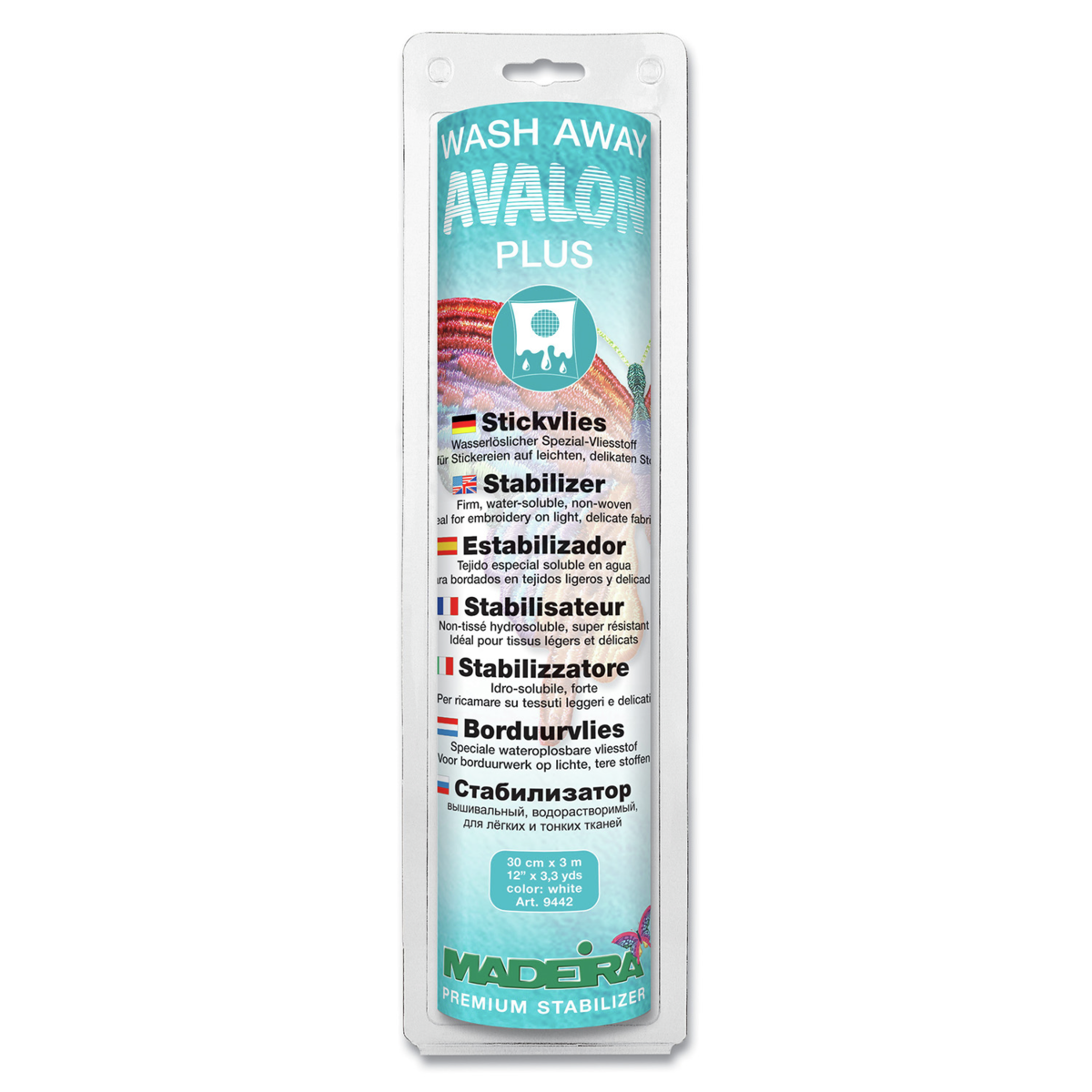 Madeira Avalon Plus, Firm Wash-Away Stabilizer, White, 12 Width