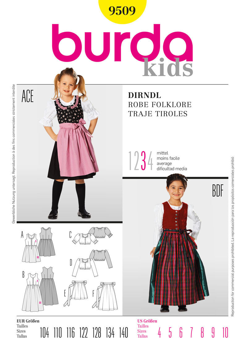 Burda 9509 Girls' Dirndl Dress Sewing Pattern — jaycotts.co.uk