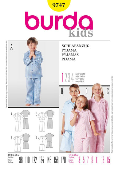 BD9747 Childrens' Pyjamas pattern | Very Easy from Jaycotts Sewing Supplies