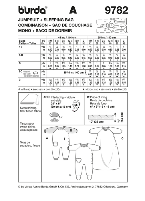 BD9782 Babies' Onesie & Sleeping Bag | Very Easy from Jaycotts Sewing Supplies