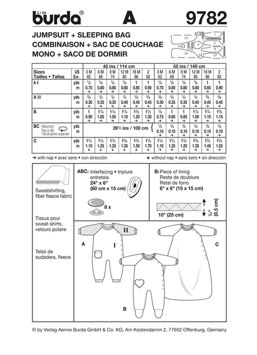 BD9782 Babies' Onesie & Sleeping Bag | Very Easy from Jaycotts Sewing Supplies