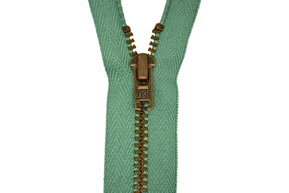 Metal Dress Zip | Antique Brass - MID GREEN from Jaycotts Sewing Supplies