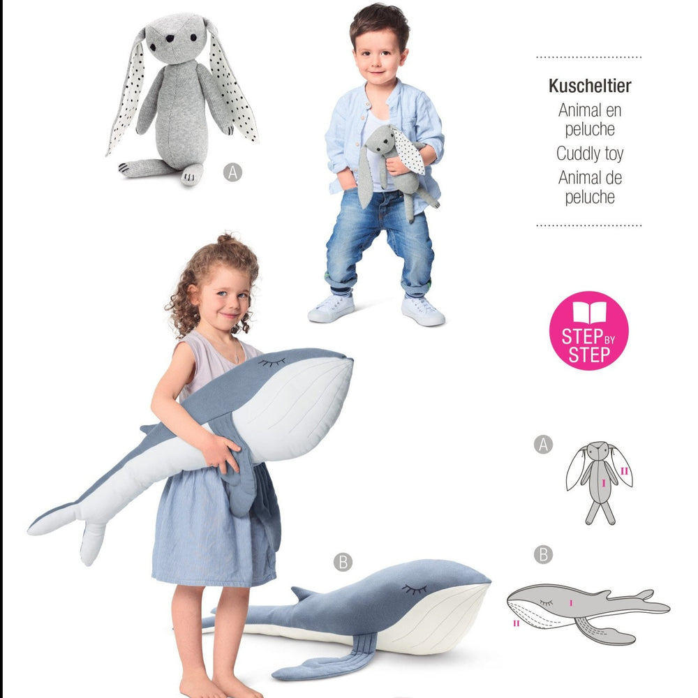 Burda Sewing Pattern 6044 Stuffed Animals - Bunny and Whale from Jaycotts Sewing Supplies