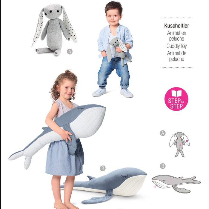 Burda Sewing Pattern 6044 Stuffed Animals - Bunny and Whale from Jaycotts Sewing Supplies