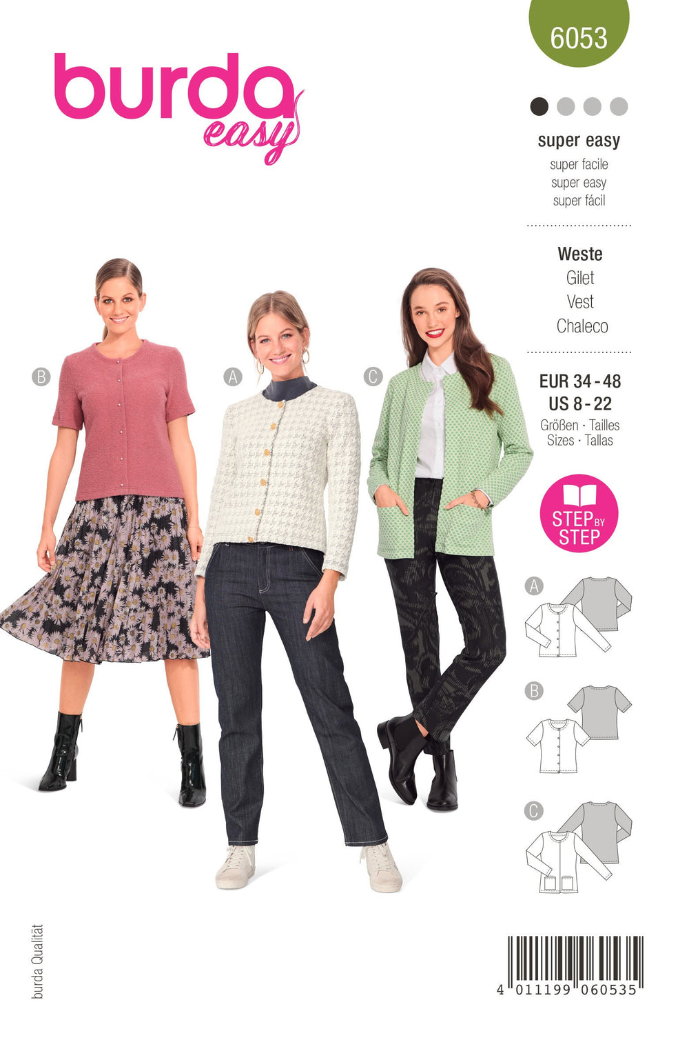 Burda Sewing Pattern 6053 Cardigan with Rounded Neckline from Jaycotts Sewing Supplies