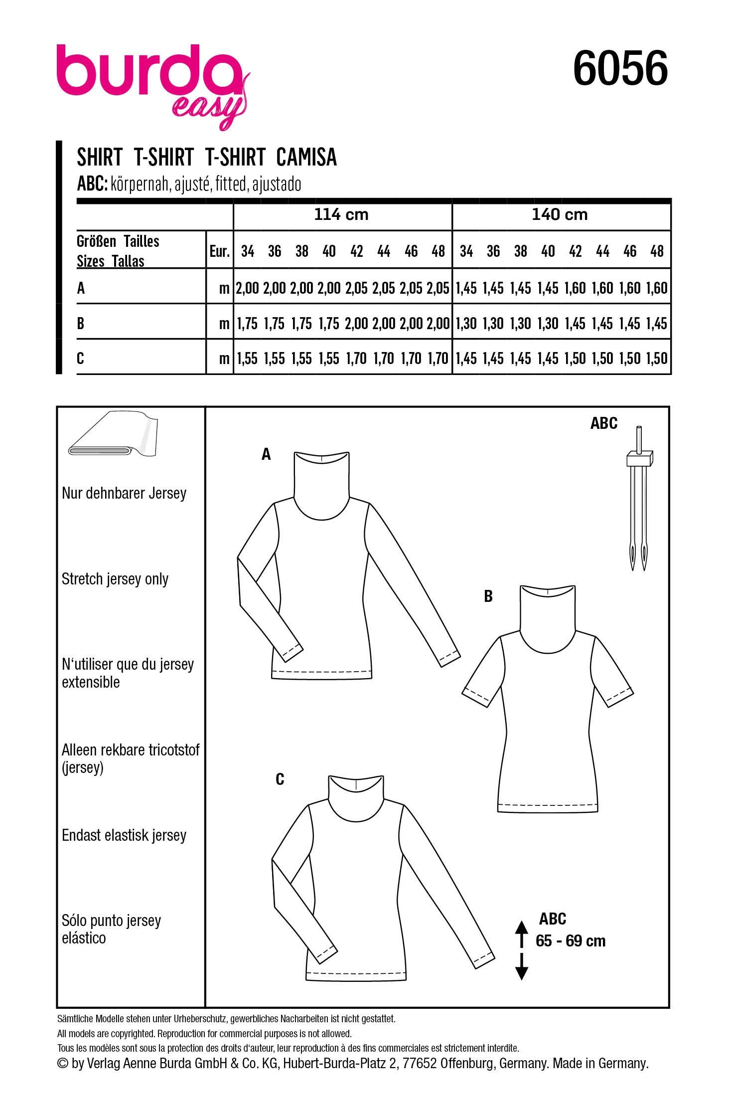 Burda Sewing Pattern 6056 Turtleneck Top from Jaycotts Sewing Supplies
