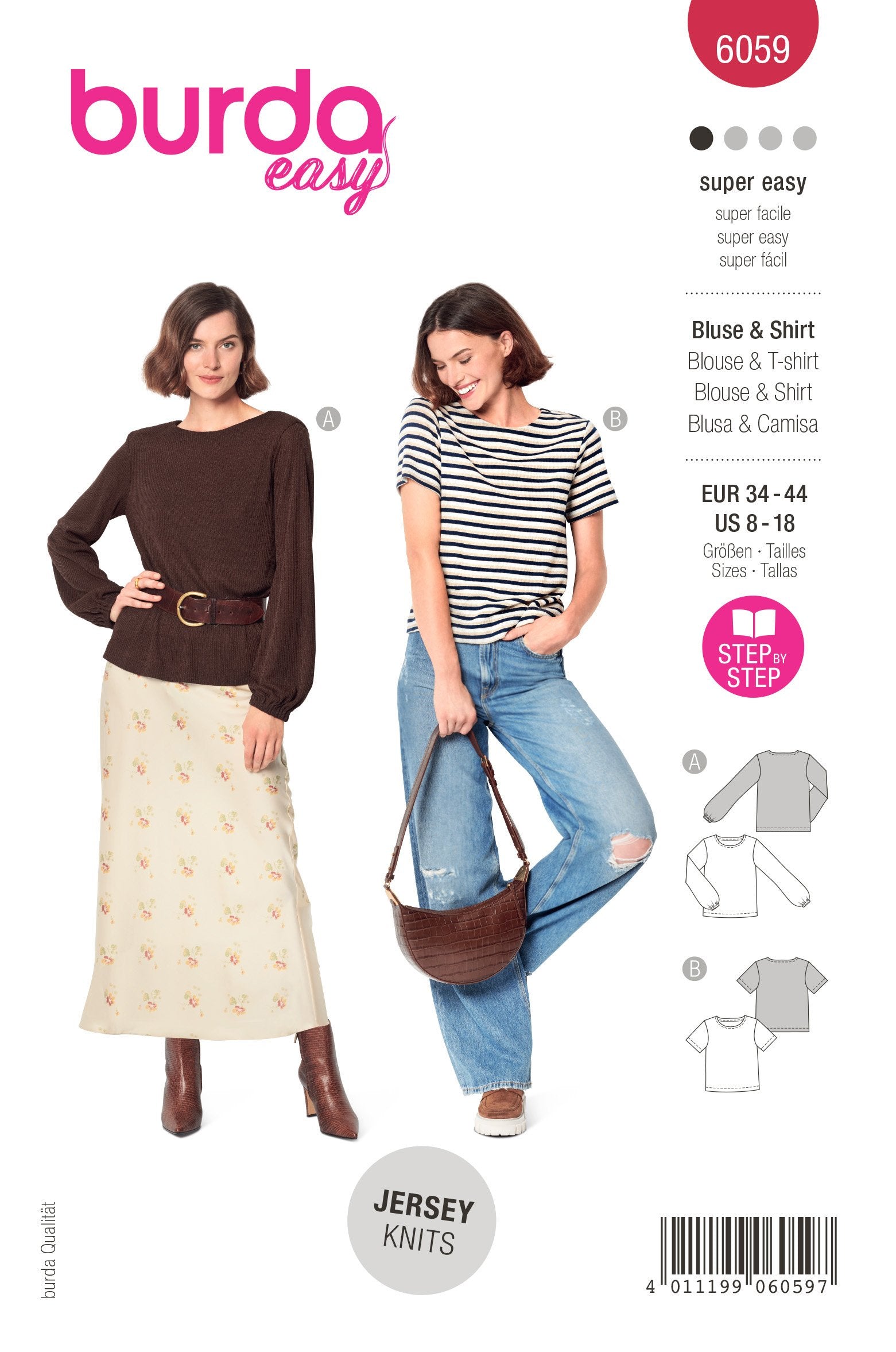 Burda Sewing Pattern 6059 Top and Blouse from Jaycotts Sewing Supplies