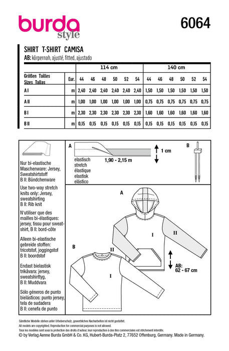 Burda Sewing Pattern 6064 Men's Classic Sweatshirt from Jaycotts Sewing Supplies