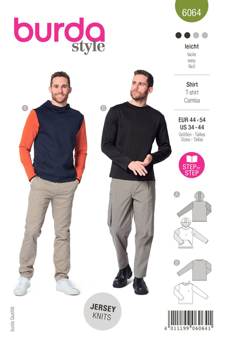 Burda Sewing Pattern 6064 Men's Classic Sweatshirt from Jaycotts Sewing Supplies