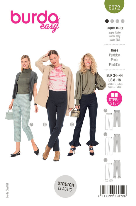 Burda Sewing Pattern 6072 Narrow Cut Trousers and Pants from Jaycotts Sewing Supplies