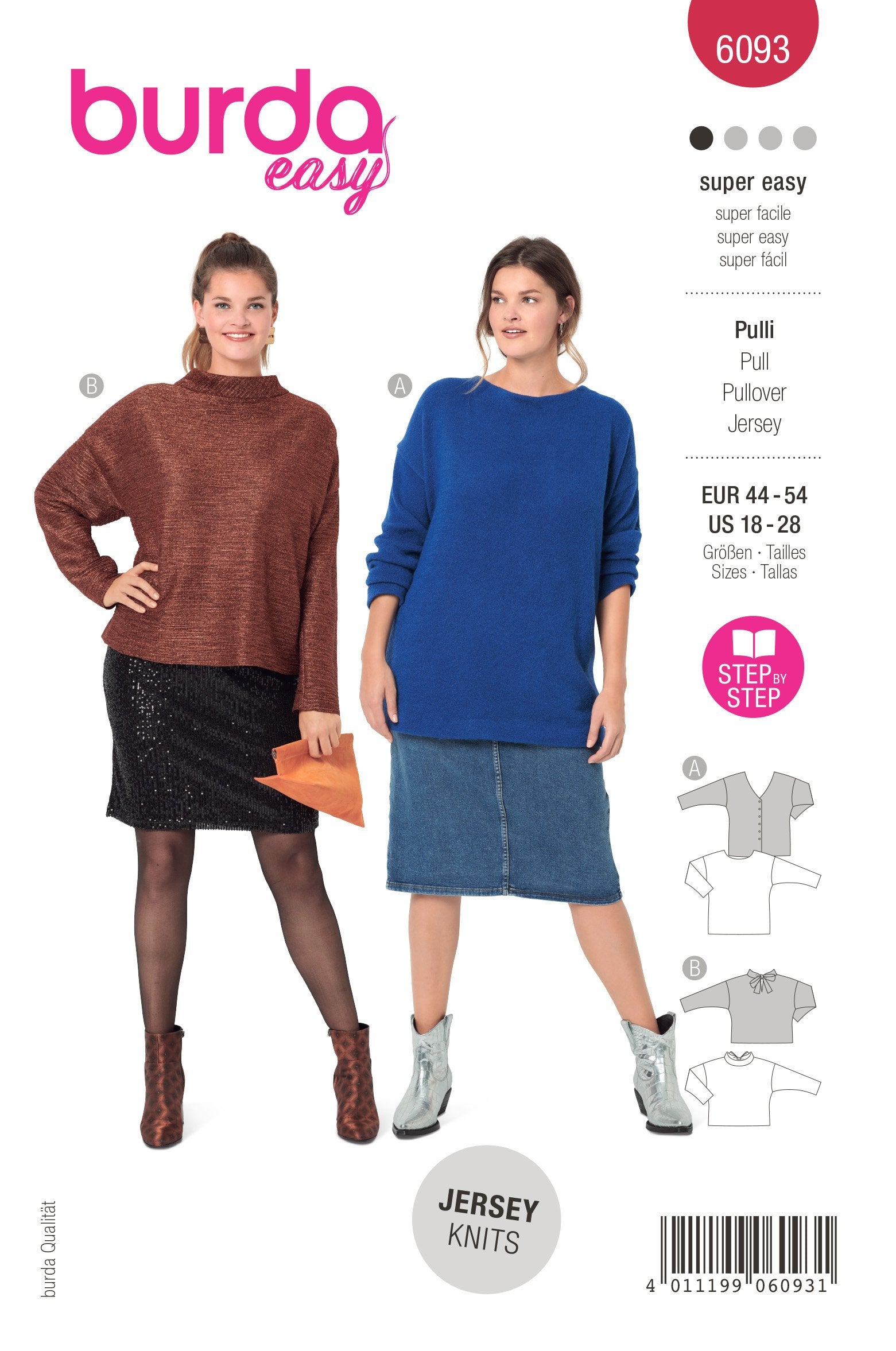Burda Sewing Pattern 6093 Pullover from Jaycotts Sewing Supplies